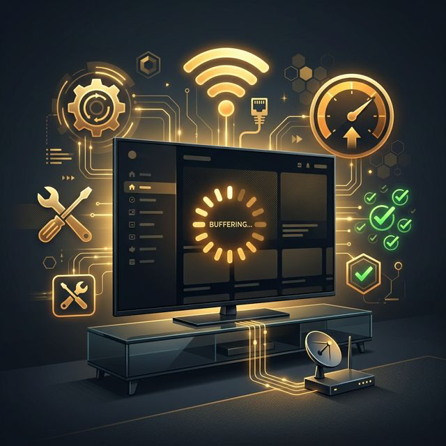 Diagnostic dashboard with bandwidth meter, signal indicator, and stream playback monitor