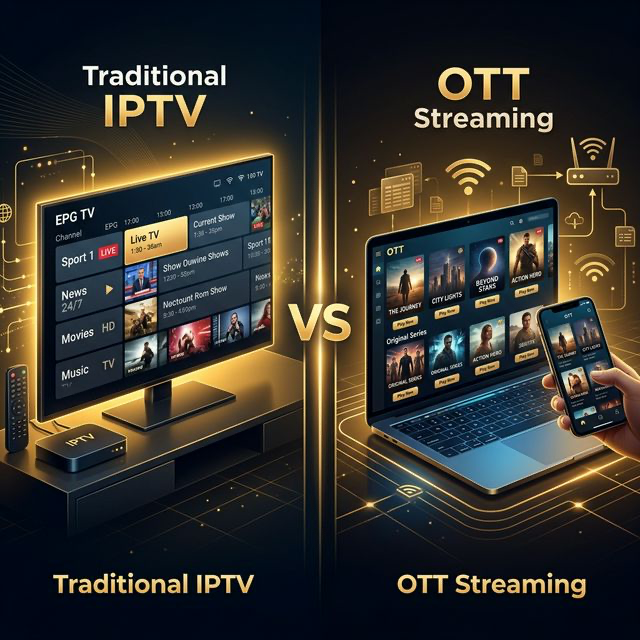 Diagram contrasting managed-network television routing with open-internet streaming